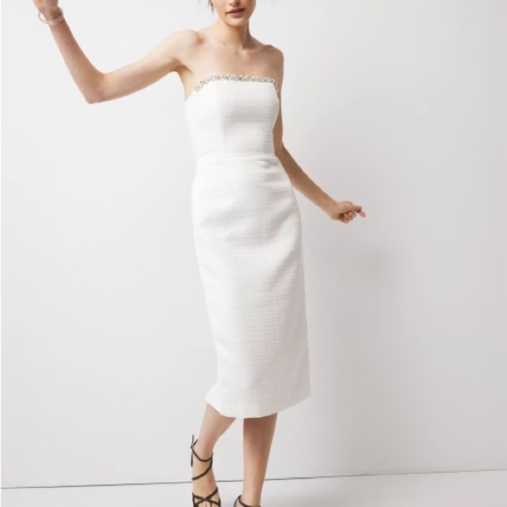 White House Black Market Strapless White Tweed Dress Size 14